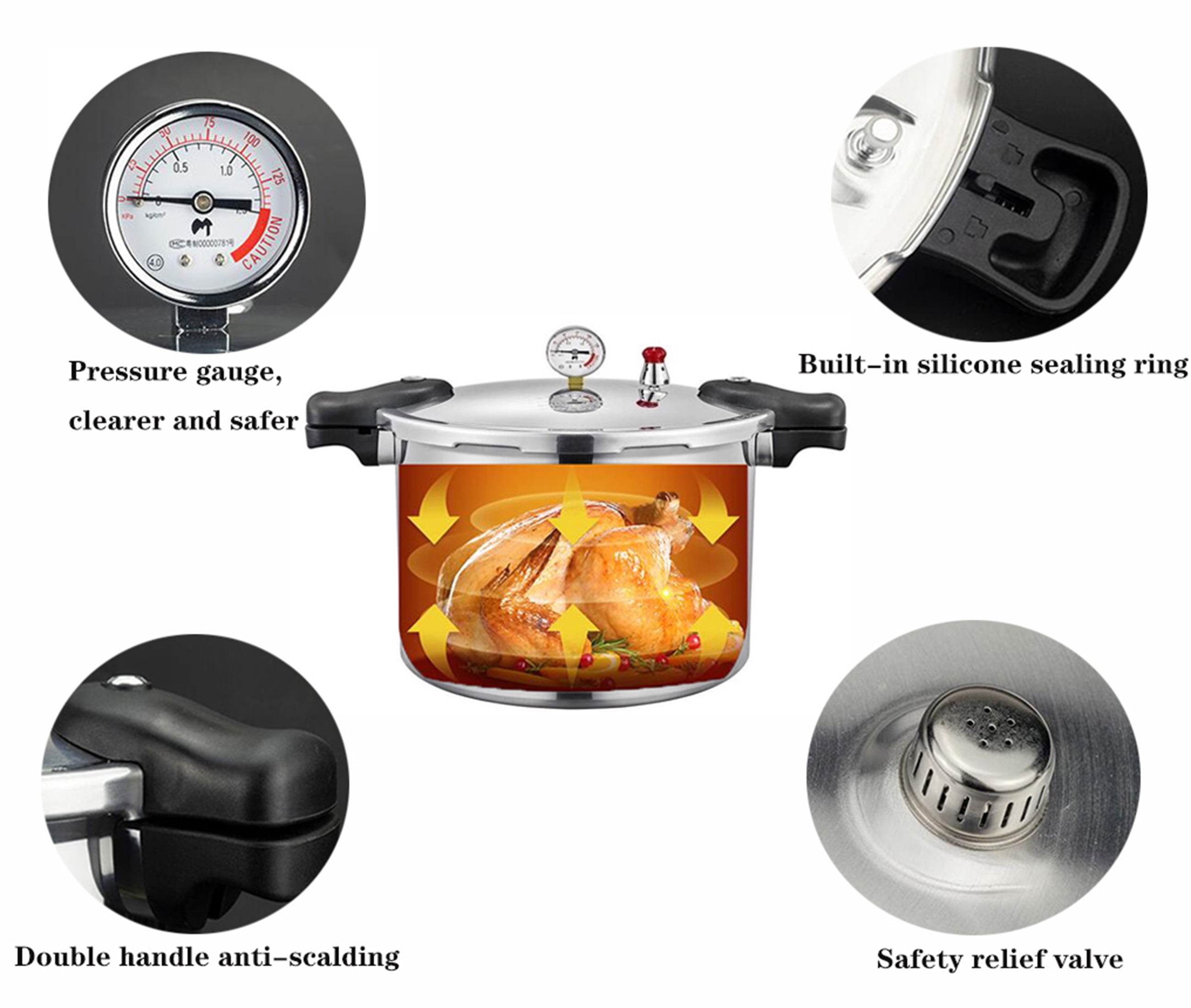 GHKWXUE 15quart High capacity pressure cookers with cooking rack canning  canner gauge Explosion proof safety valve Extra-large size great for big