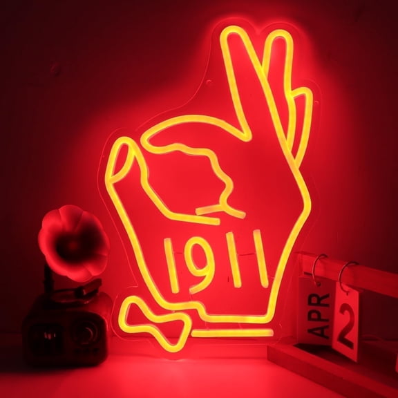 JFLLamp LED Neon Sign Hand Gesture Light Red Dimmable Wall Decor USB Powered Hanging Light for Room Dorm Decoration