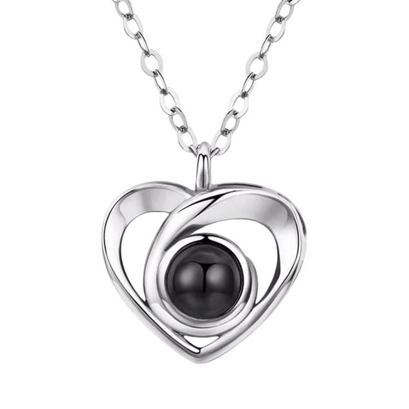 Guodhu Necklace for Women Love Heart Projection Pendant Jewelry - Anniversary Birthday Memorial Gifts for Wife Mother - Silver