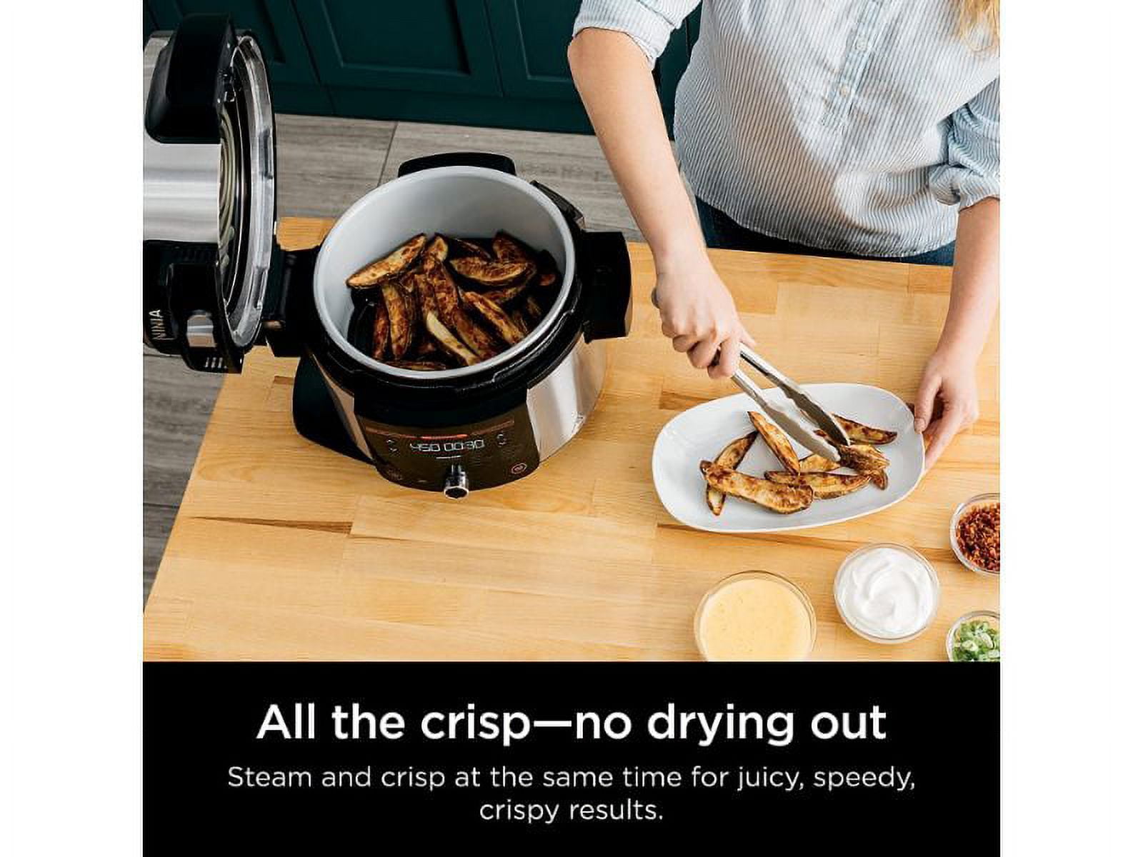  Ninja OL501 Foodi 6.5 Qt. 14-in-1 Pressure Cooker Steam Fryer  with SmartLid, that Air Fries, Proofs & More, with 2-Layer Capacity, 4.6 Qt.  Crisp Plate & 25 Recipes, Silver/Black