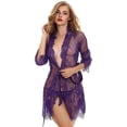 thumbnail image 1 of Bata de encaje transparente para mujer, camisón con cinturón y lazo, conjunto de lencería, ropa de dormir, 1 of 5