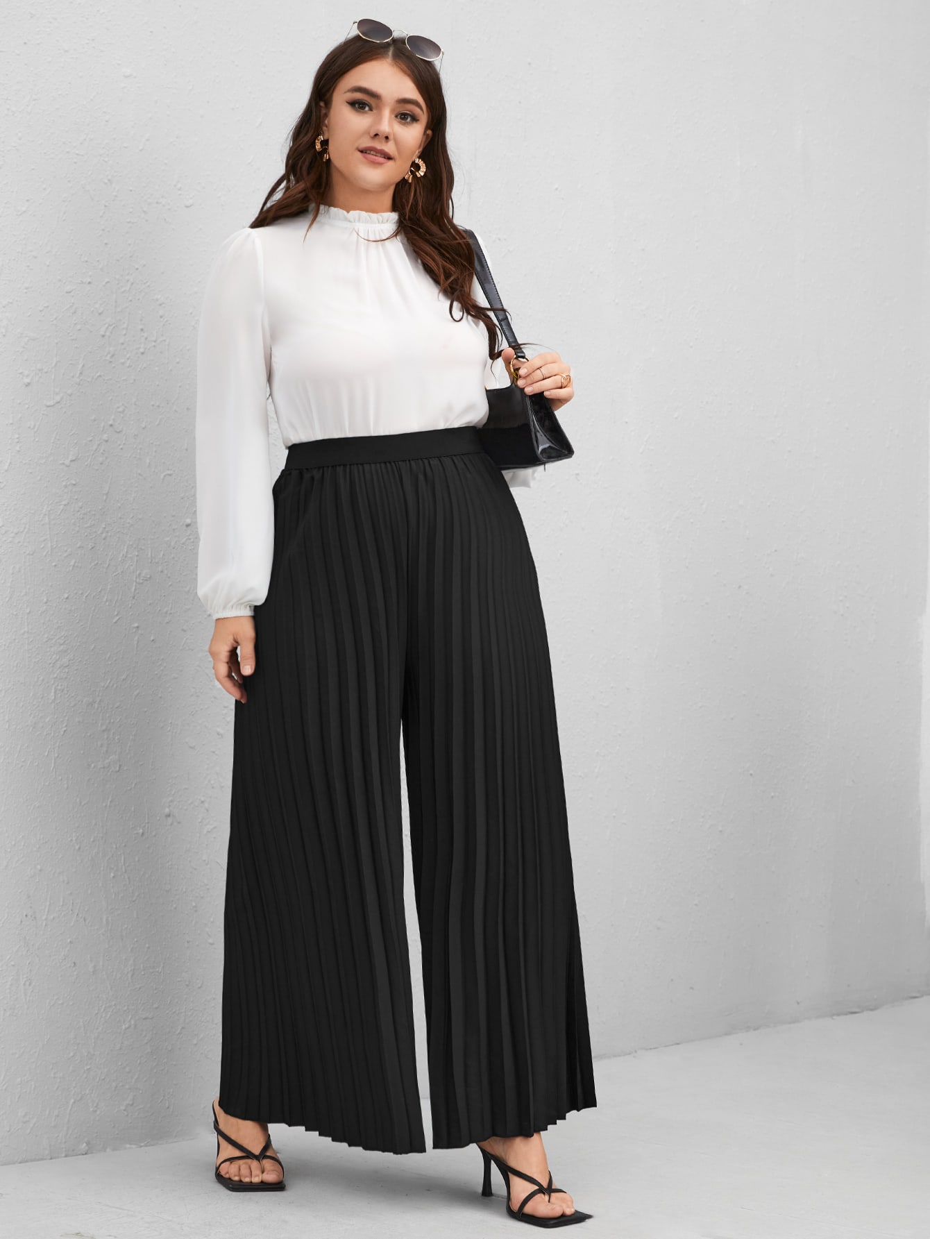 Plus Size Pleated Wide Leg Pants 0XL 