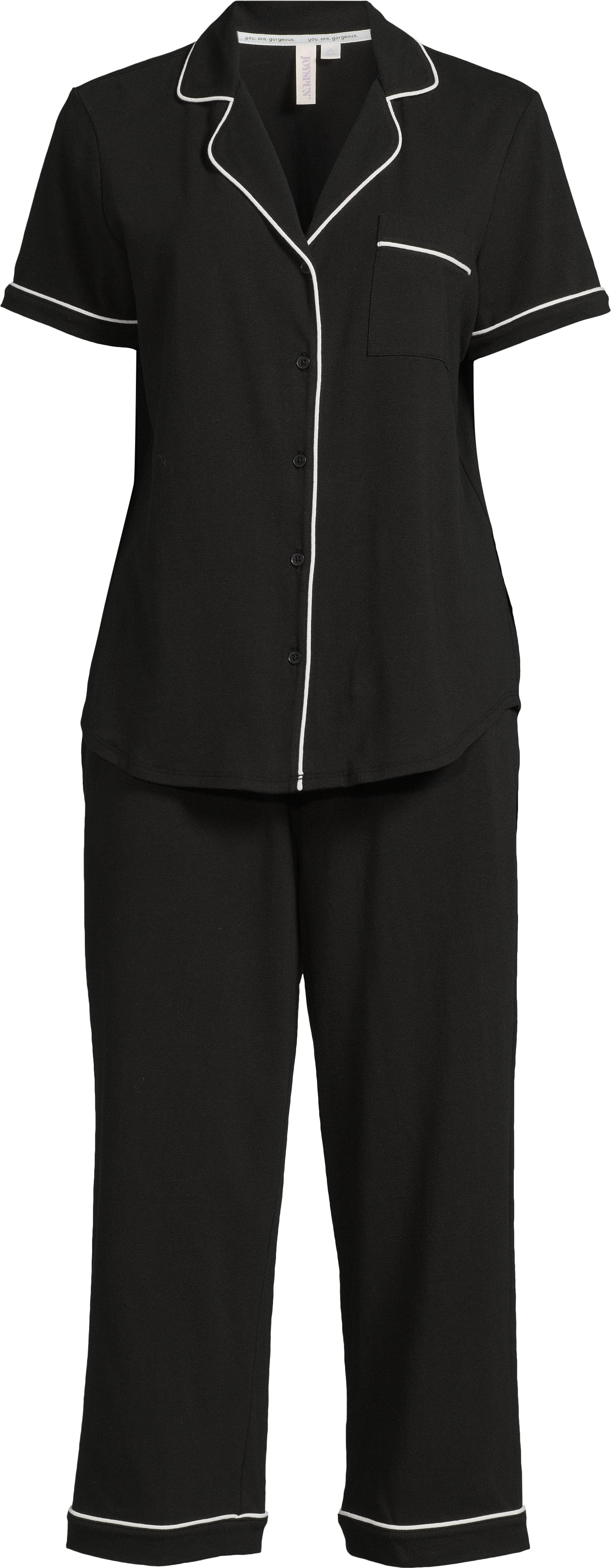 Joyspun Women's Cotton Blend Notch Collar Top and Capri Pants Pajama Set, 2-Piece, Sizes S to 4X