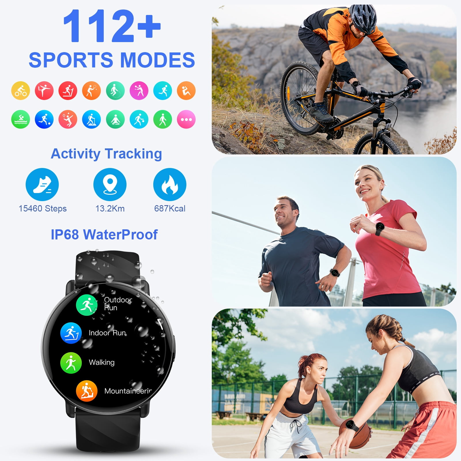 AI Smart Watch for Men Android iphone, 1.39" Touchsreen Fitness Tracker with Bluetooth Call, 110+ Sport Modes, IP68 Waterproof, Gift Idea, Black