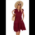 thumbnail image 2 of Womens Summer Dress Ruffle Sleeve V Neck Midi Dresses Wine Red M, 2 of 6
