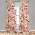 thumbnail image 2 of Floral Design Window Curtains, Autumn Dahlia Flowers with Leaves and Memphis Feels Ornaments, Lightweight Decor 2-Panel Set with Rod Pocket, Pair of - 28"x63", Vermilion Soft Pink Ruby, by Ambesonne, 2 of 3