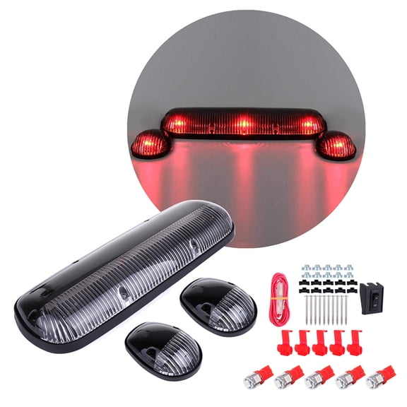 SCITOO Fit for 2002-2007 Chevy Silverado/GMC Sierra 1500 2500HD 3500 3x Clear Cab Lights Covers Cab Roof Running Top Clearance Marker Assembly with 5x Red LED Light Bulbs