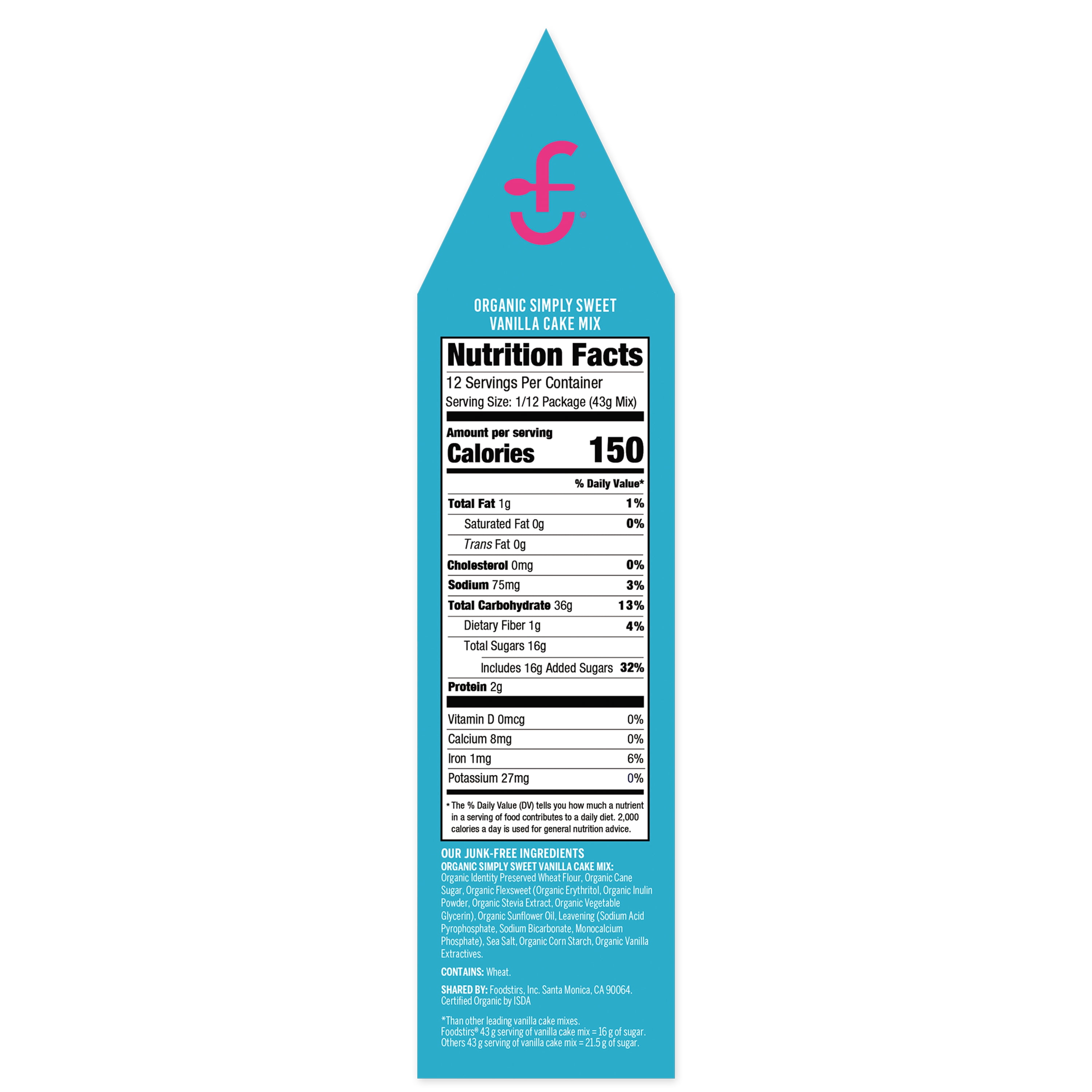 Foodstirs Junk-Free Bakery, Organic Simply Sweet Vanilla Cake Mix, 25% Less Sugar, Dairy Free 18 oz