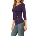 thumbnail image 4 of DARING DIVA V Neck Knitted Buttons Decor Ruched Blouse Top XS Purple, 4 of 7