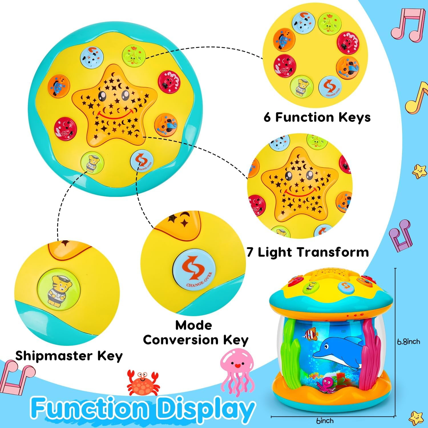 Ludolm Baby Toys 12M+ Musical Light Up Tummy Time Toy Ocean Rotating Projector for Infant 12-18 Month Baby Learning Crawling Birthday for 1 2 3 Year Old Boys Girls