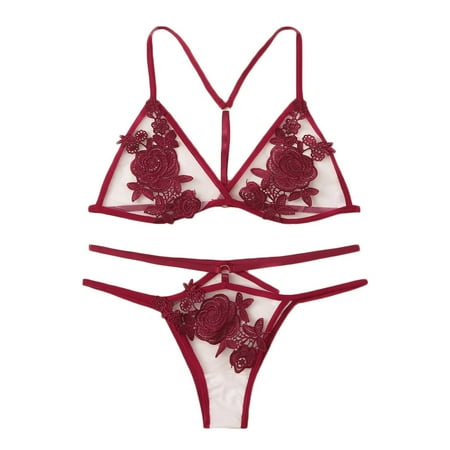 

YDKZYMD Women Scalloped Trim Sheer Lingerie Underwear Sets 2 Pieces V Neck Bra And Panty Chemise With Floral Lace Teddy Sexy Babydoll Bodysuit Set