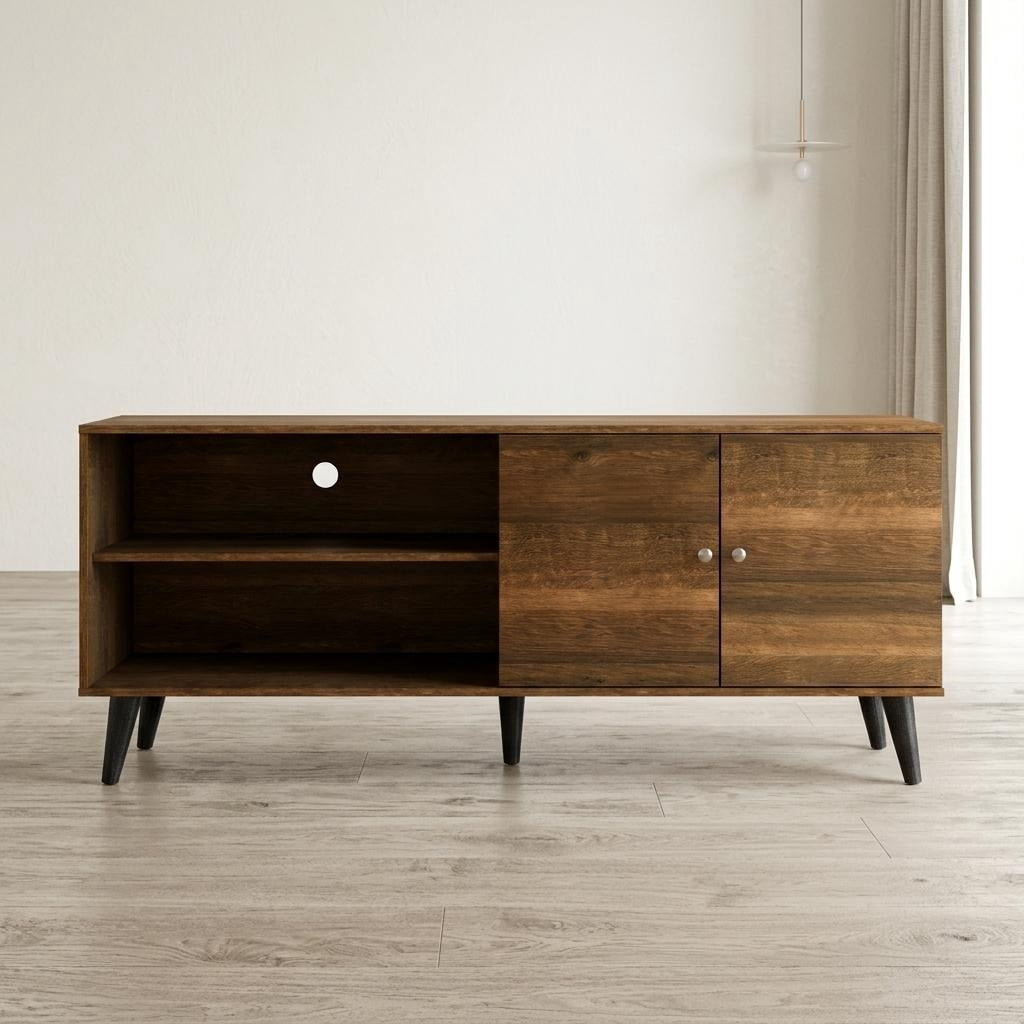 MOONMISS TV Stand for TVs up to 70",with 2 Storage Shelves& 1 Cabinet,Wood Modern Entertainment Centre for TV in Living Room,Brown
