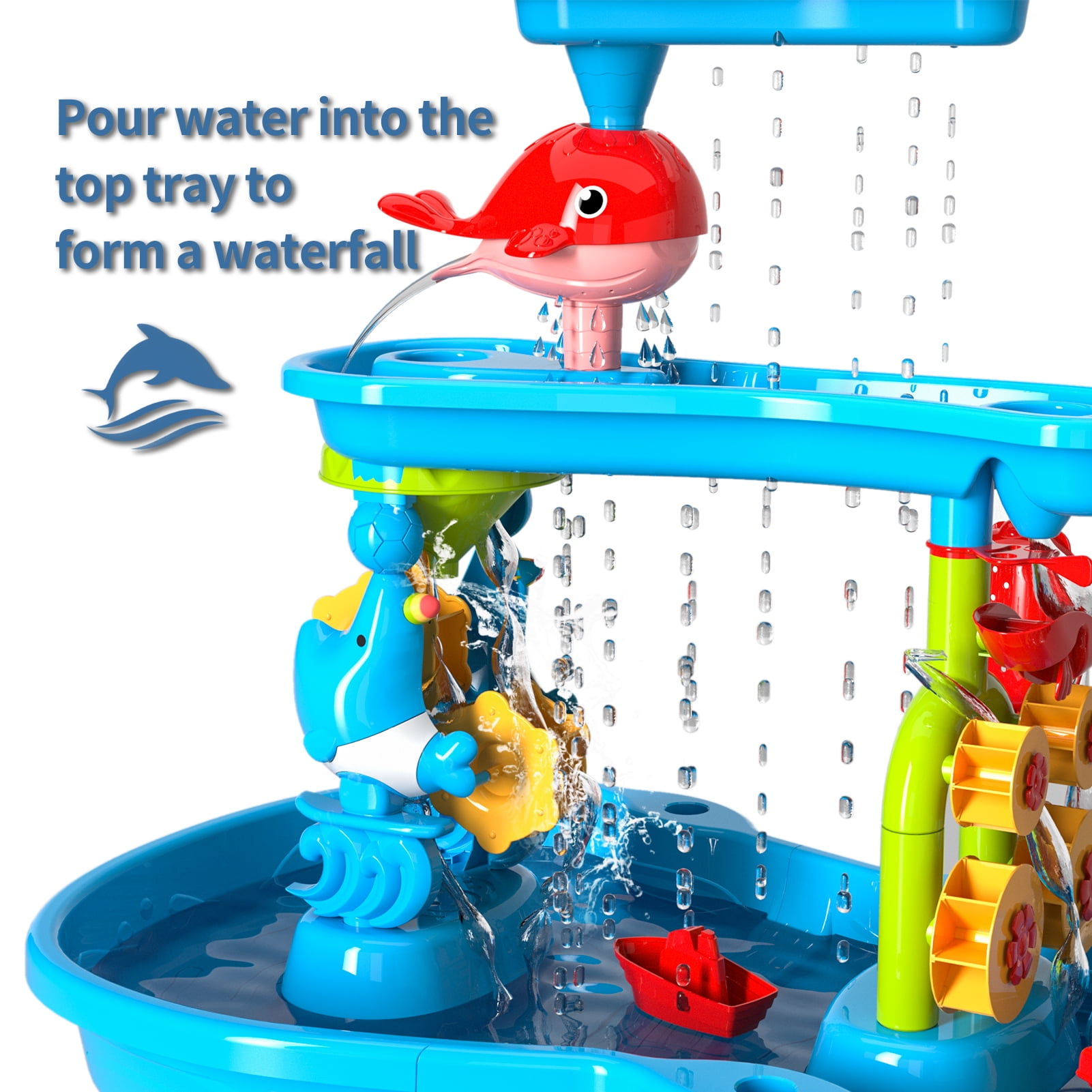 KukuFun Toddlers Water Table for Ages 1-5, Sand and Water Play Table for Toddlers, 3-Tier Outdoor Activity Table for Beach and Backyard