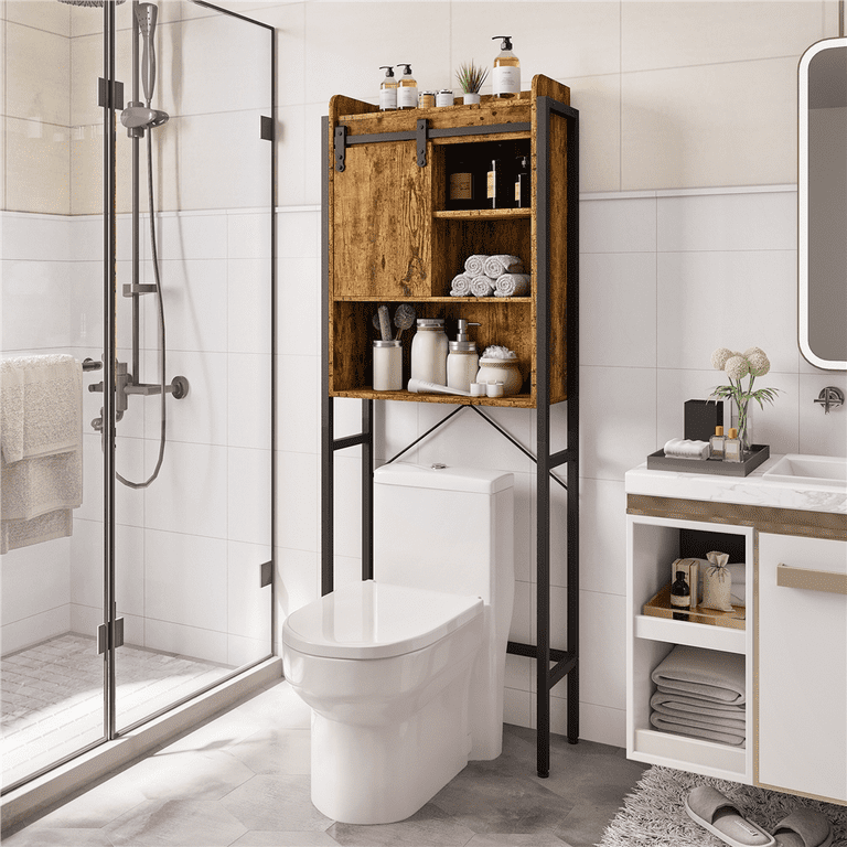 Bathroom detail with a distressed metal storage cabinet topped with  toiletries in glass jars Stock Photo - Alamy