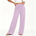 thumbnail image 2 of Wlynlyn Women's Wide Leg Pants Summer Cotton Linen Loose Casual Vacation Palazzo Trousers with Pockets Spring Clothes(Large,Purple), 2 of 9