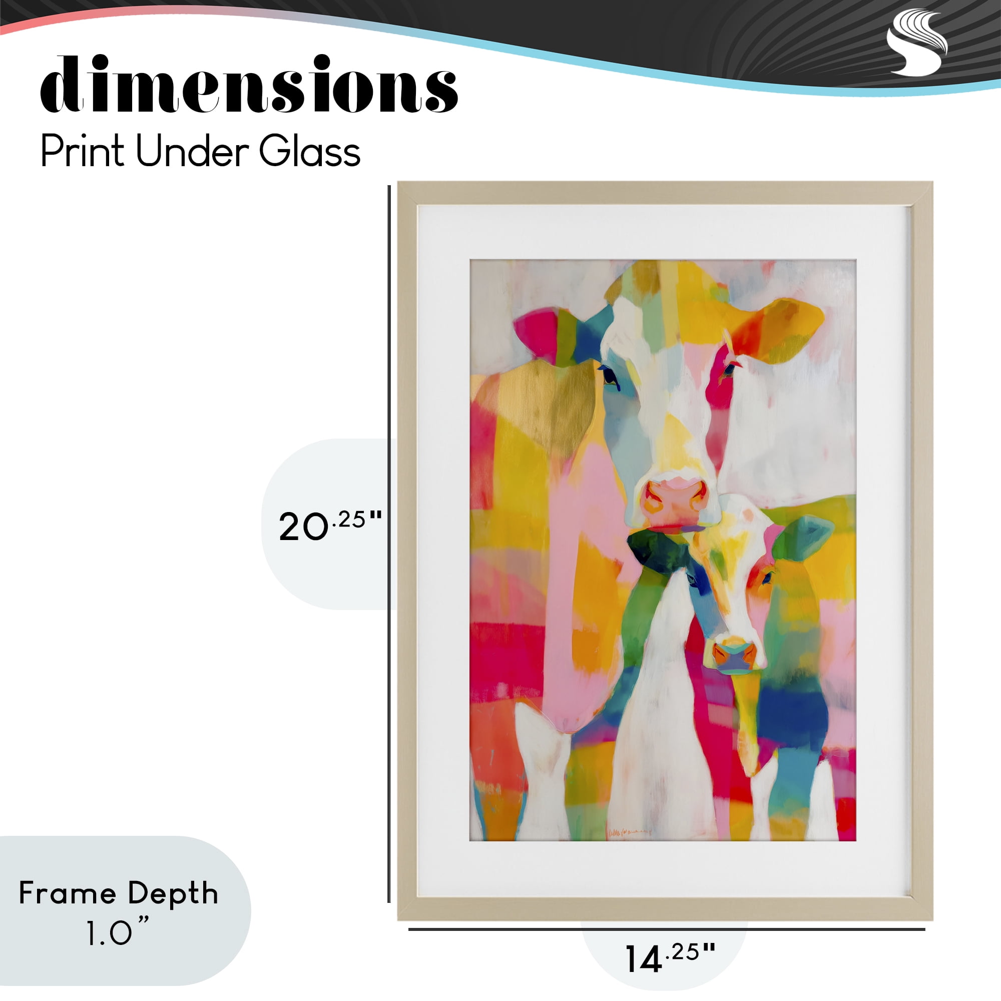 Stupell Industries Cow Family in Cubist Abstract Birch Framed Print Under Glass, design by Chromatic Storm Studio