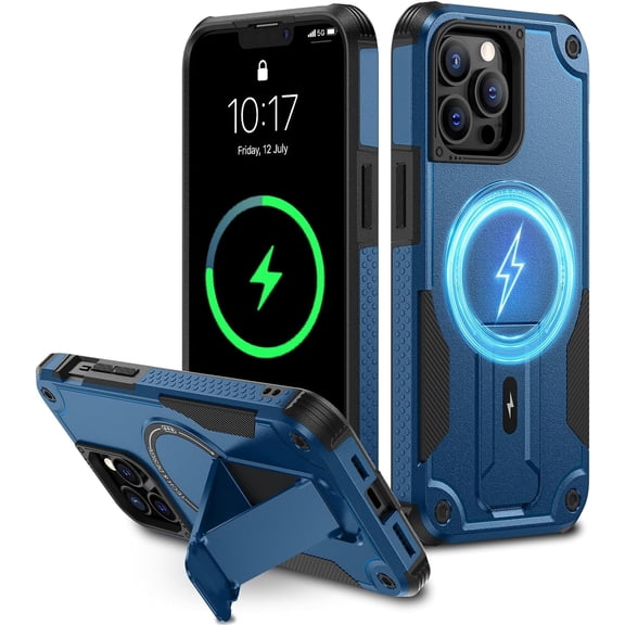 for iPhone 13 Pro Max Case with Invisible Stand, iPhone 12 Pro Max Case [Compatible with MagSafe] [Military Drop Protection] Shockproof Protective Case for iPhone 12/13 Pro Max 6.7 inch Blue