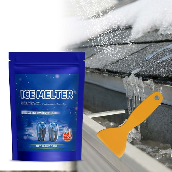 Ice Melt Pet Safe, Snow Salt with Snow Shovel, Enviro-Friendly White-Coated Snow Melt Shovel Set, Concrete & Vegetation Safe Driveway Salt for Outdoor Spaces, 100g/3.53Oz