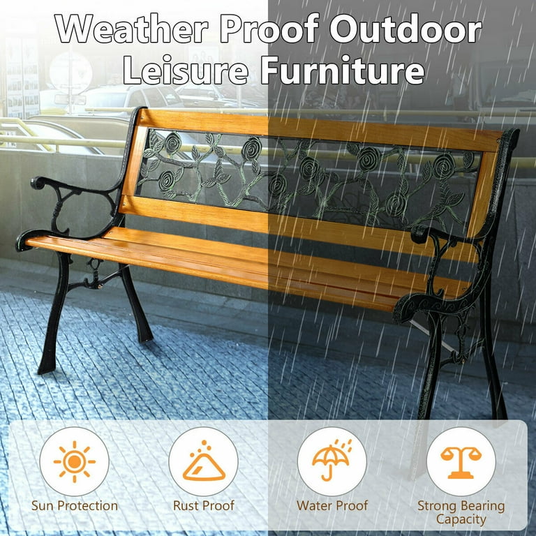 Garden bench patio porch chair deck hardwood cast iron hotsell love seat w512