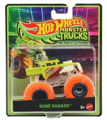 Hot Wheels Monster Trucks Glow in The Dark Collection, Piranh-Ahhhh, Bashzilla, Boneshaker, Skelesaurus, Carbonator XXL, Die-Cast Toy Vehicles, Ages 3+, 5 Pack JFX08-979C