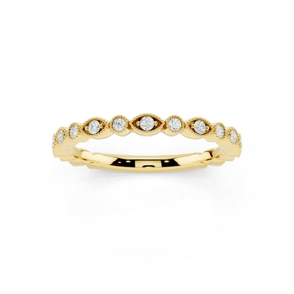 1/5 Ct Moissanite Wedding Band for Women 14K Yellow Gold Plated S925 Silver Stackable Ring D Color VVS1 Size 7