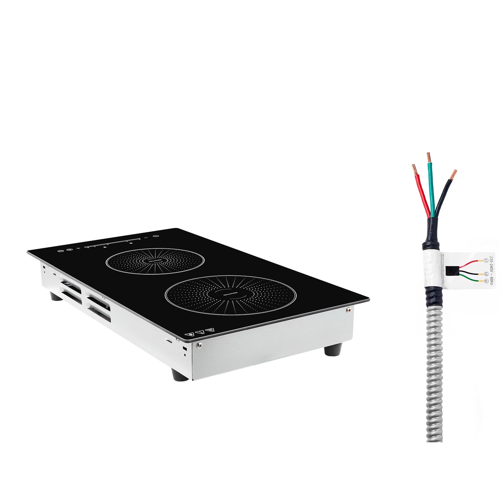KFFKFF 12-Inch Dual-Burner Induction Cooktop, Built-in Electric Stove, 220V 3500W, Kitchen Appliance with 9 Heat Settings, Touch Control Panel, Ceramic Glass Top, and Safety Lock