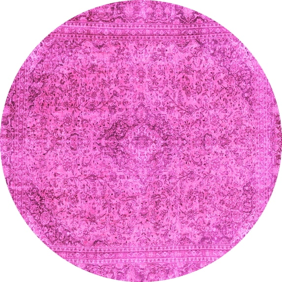 Ahgly Company Machine Washable Indoor Round Abstract Pink Modern Area Rugs, 5' Round