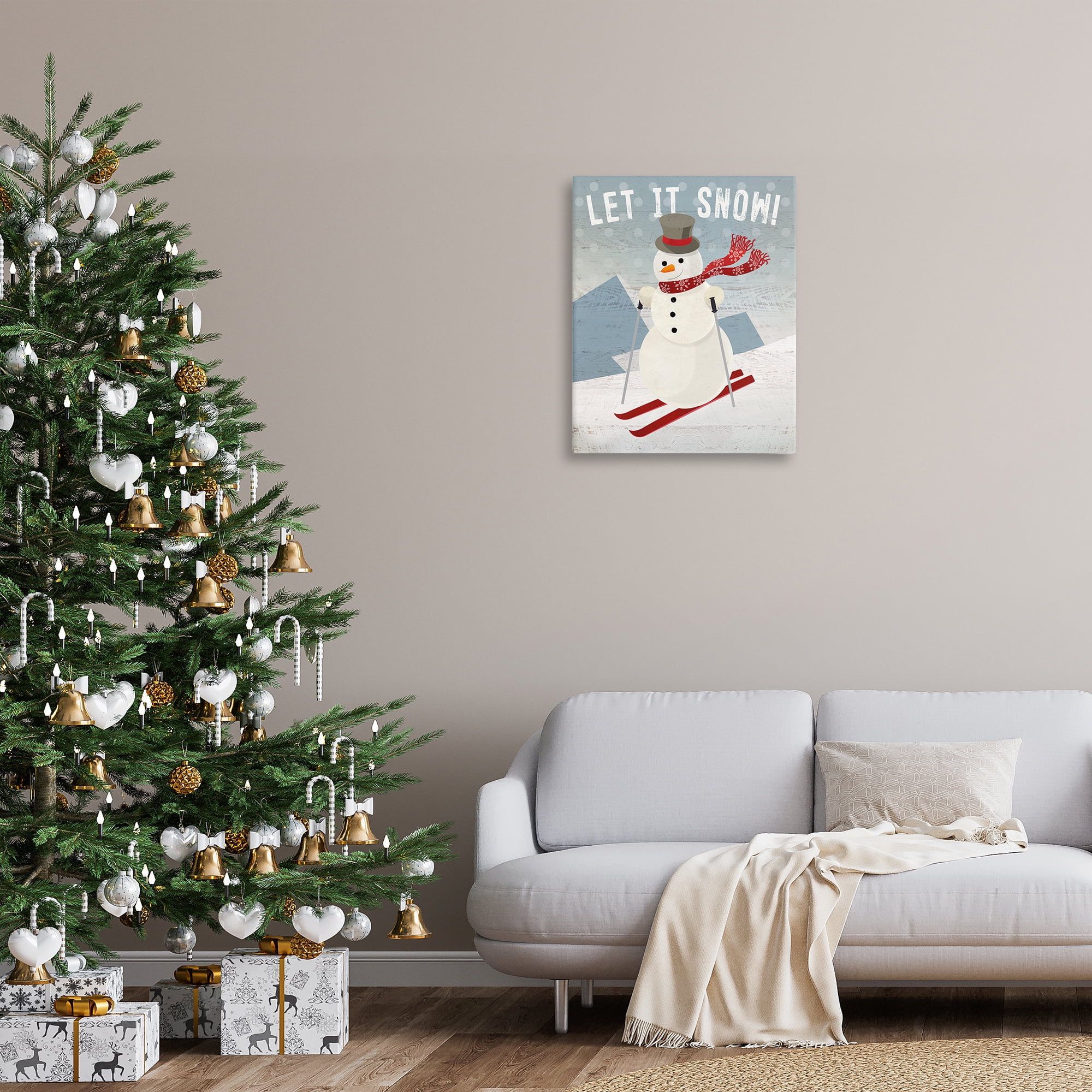 Stupell Industries Skiing Snowman on Slopes Holiday Painting Gallery Wrapped Canvas Art Prints Wall Art, 24 x 30