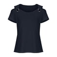 thumbnail image 3 of Wuxian Women Tops Casual Shirts Short Sleeve Off The Shoulder Solid Color Deep V-Neck Loose Fit Hollow Out Fashionable T Shirt Summer Comfort Breathable Relaxed Blouse,Navy,S, 3 of 4
