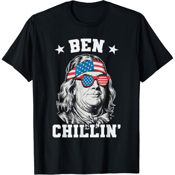 Hot Trending T-Shirt With Ben Chillin Funny 4Th Of July Ben Franklin American Flag T-Shirt Design Preview Only