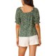 thumbnail image 3 of INSPIRAR CHIC Blusas Retro con Cuello Corazón y Mangas Raglán con Volantes Florales M Verde, 3 of 7