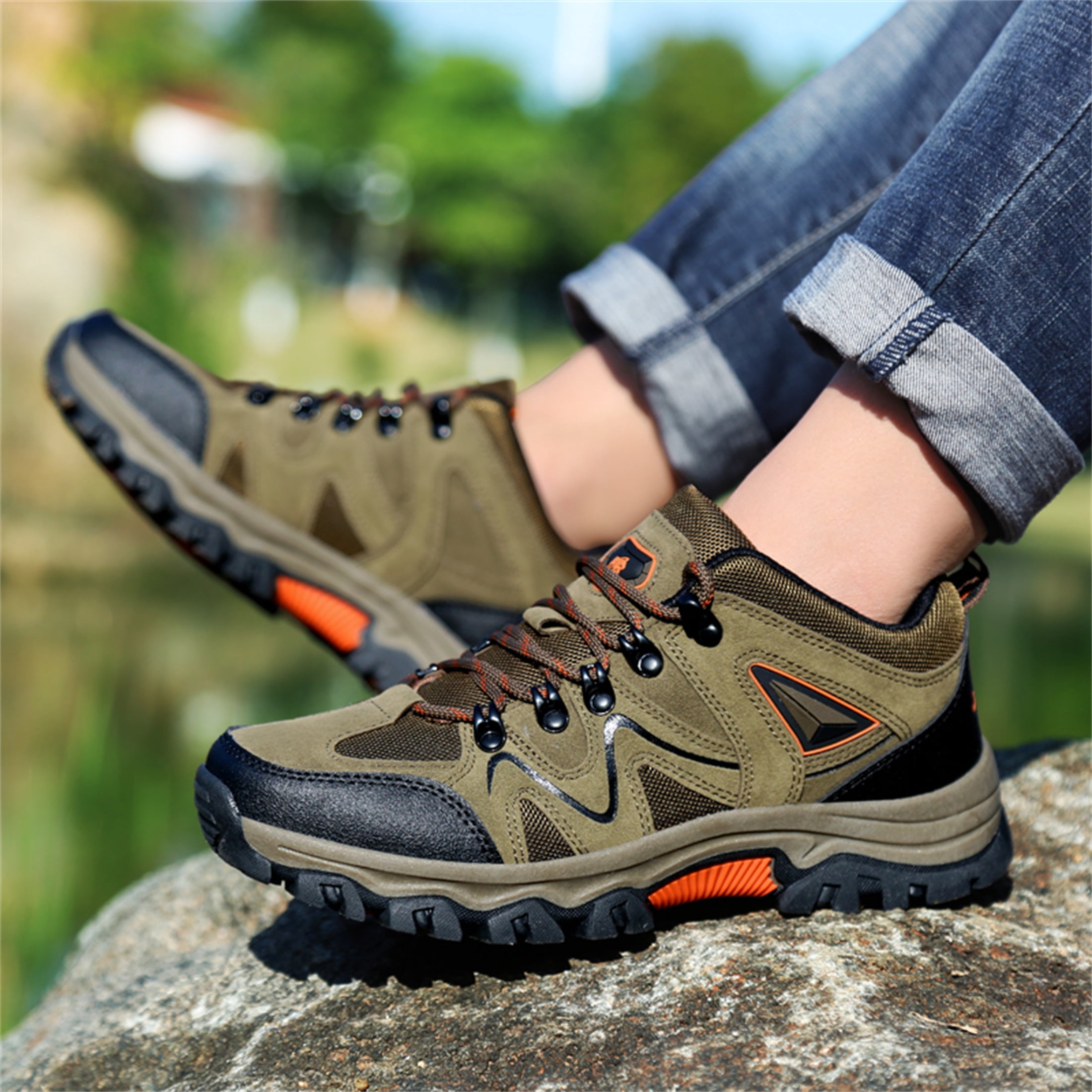 LASUDRAA Mens Lightweight Hiking Shoes Breathable Anti-Slip Outdoor Trail Trekking Shoes