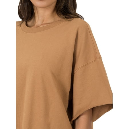 Zenana Plus Cotton French Terry Drop Shoulder Raw Edge Relaxed Casual Solid Tee Shirt Top price history on PriceWatchPro