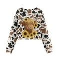 thumbnail image 5 of COEQINE Lightweight Girls Crop Sweatshirt, Warm Long Sleeve Fall Winter Top, Soft Breathable Loose Fit Pullover for Kids Age 9-10, Cow Print Highland Cow Sunflower, 5 of 7