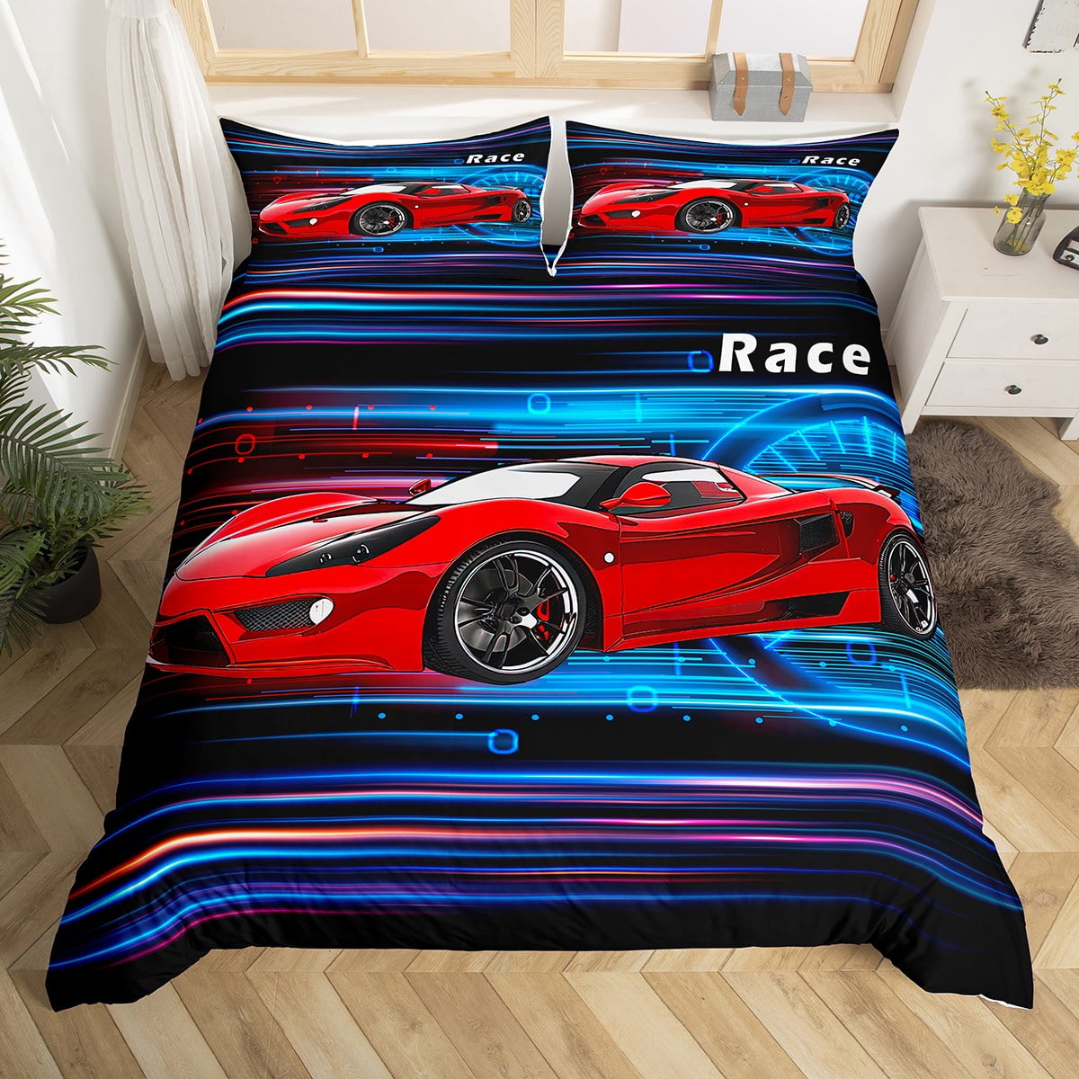 YST Red Race Car Twin Size Extreme Sports Comforter Cover,Speed