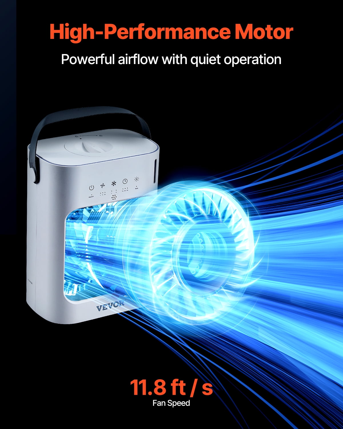 VEVOR Portable Air Conditioner, 4-in-1 Evaporative Air Cooler, 3-Speed Mini Air Conditioner with 0-7H Smart Timer, 700ml Water Tank, 7-Color Light, Personal Mini Desk AC Fan for Bedroom Office Room