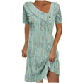 thumbnail image 2 of Robe d'Été Décontractée pour Femmes, Robe à Manches Courtes pour Femmes, Mode Féminine Imprimée Robe Mi-Mollet à Manches Courtes Col Rond, 2 of 5