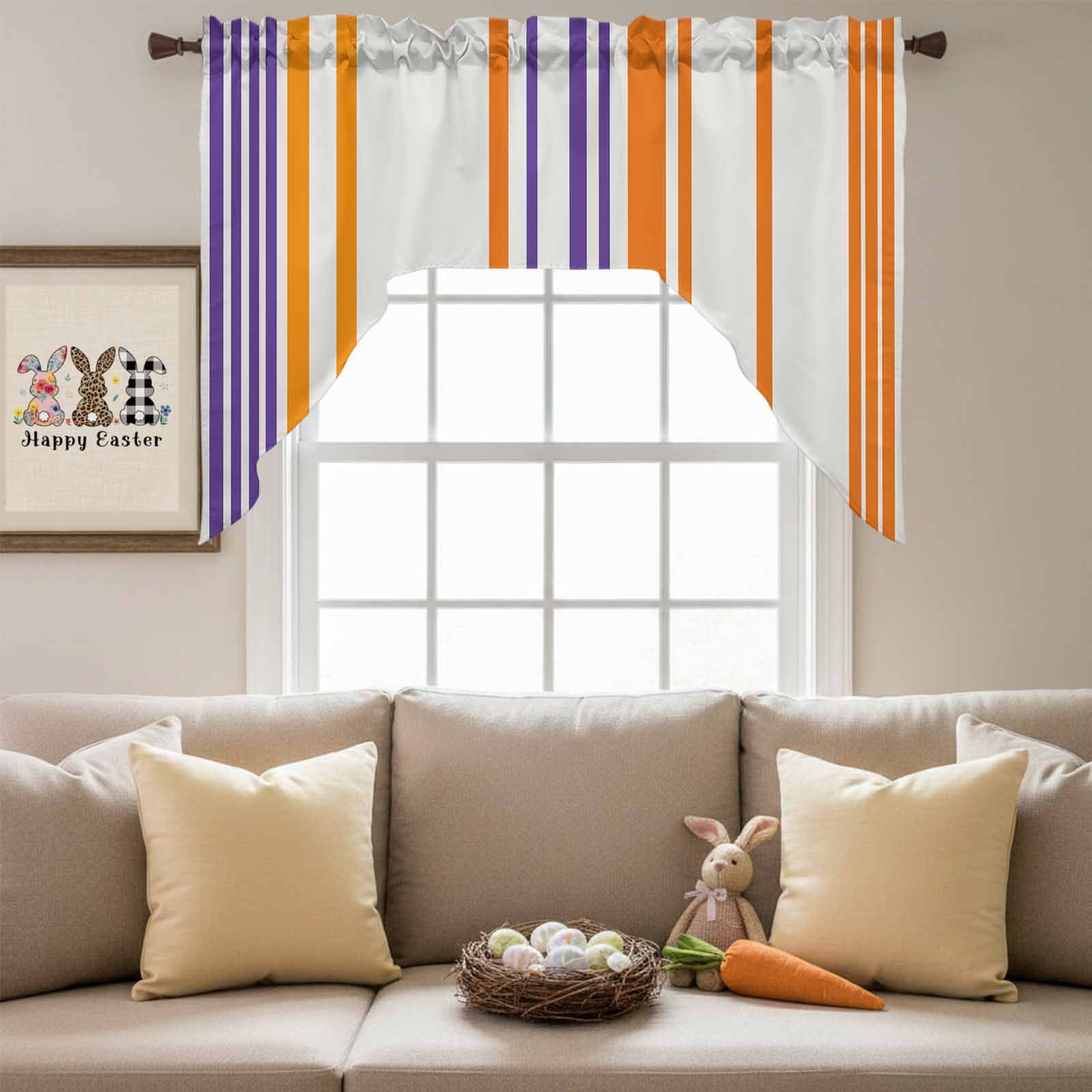 Basics Patterned Swag Valances for Kitchen Window, Watercolor Rectangle Colorful Stripes Small Swag Valances Rod Pocket Curtain Drapes Window Treatment for Bedroom Bathroom, 56x36 Inch