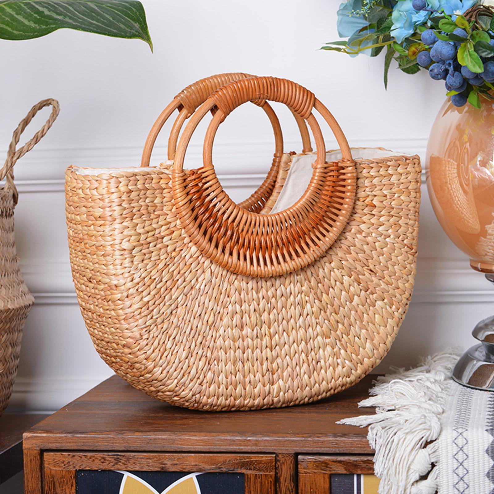 Round Woven Large Round Leather Bag Round Straw Bag With Leather