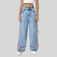 thumbnail image 2 of Huanglei Girls Jeans Wide Leg Baggy Denim Pants High Elastic Waisted Cute Bow Trousers Casual Kids Streetwear, 2 of 9
