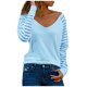 thumbnail image 1 of Blusa de mujer con cuello en V y estampado de rayas, manga larga y corte holgado, tejido de poliéster, adecuada para primavera/otoño/invierno, 1 of 4