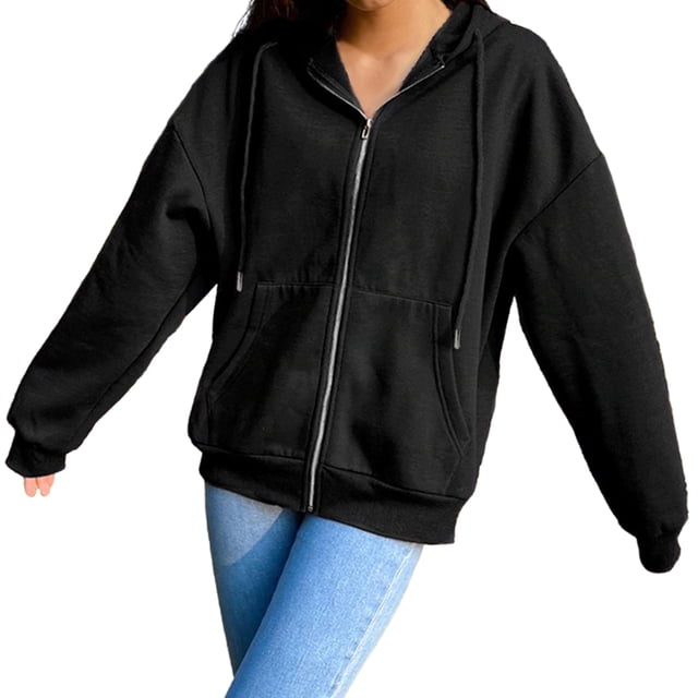 Chaqueta Con Capucha De Mezcla De Algodón De Color Sólido Para Mujer Con Capucha Con Capucha Suelta Top Negro 2xl Sunnimix Chaqueta con capucha para mujer