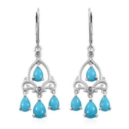 - Sleeping Beauty Turquoise Tanzanite Dangle Drop Earrings 925 Sterling Silver Platinum Plated Gift Jewelry for Women