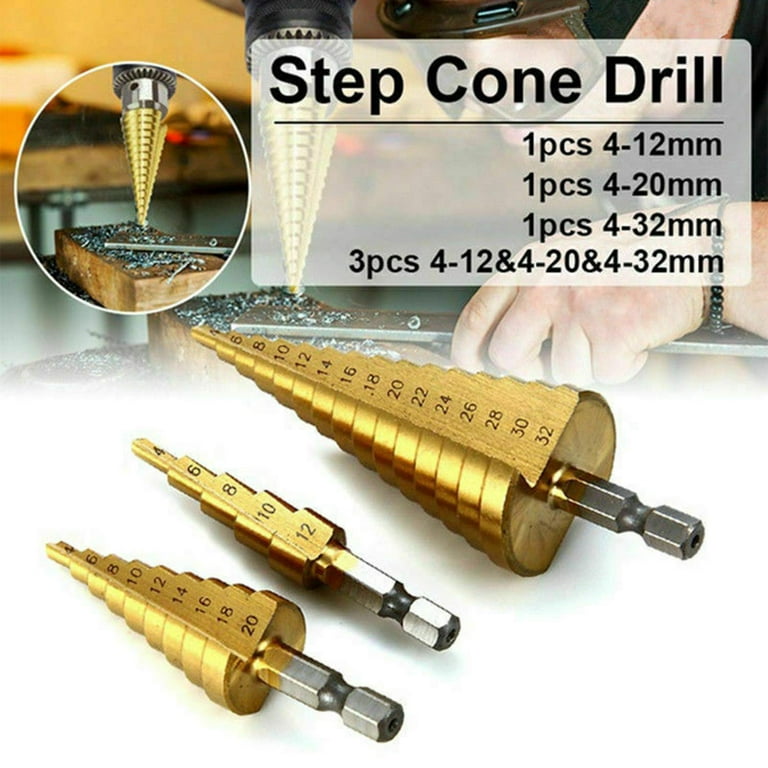 Step Drill Bit,Knoweasy 3Pcs High-Speed Steel Step Drill Set,4