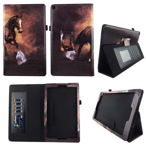 Brown Horse Folio Case for Fire HD 10 Slim Fit Leather Standing Protective Cover w Auto Wake / Sleep for Amazon Fire HD 10 Tablet 10.1" HD Stylus Holder ID Slots