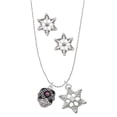 thumbnail image 1 of Delight Jewelry Silvertone Diagonal Banded Barrel with Hot Pink Crystals Spinner Silver tone Snowflake Charm Necklace and Stud Earrings, 1 of 4
