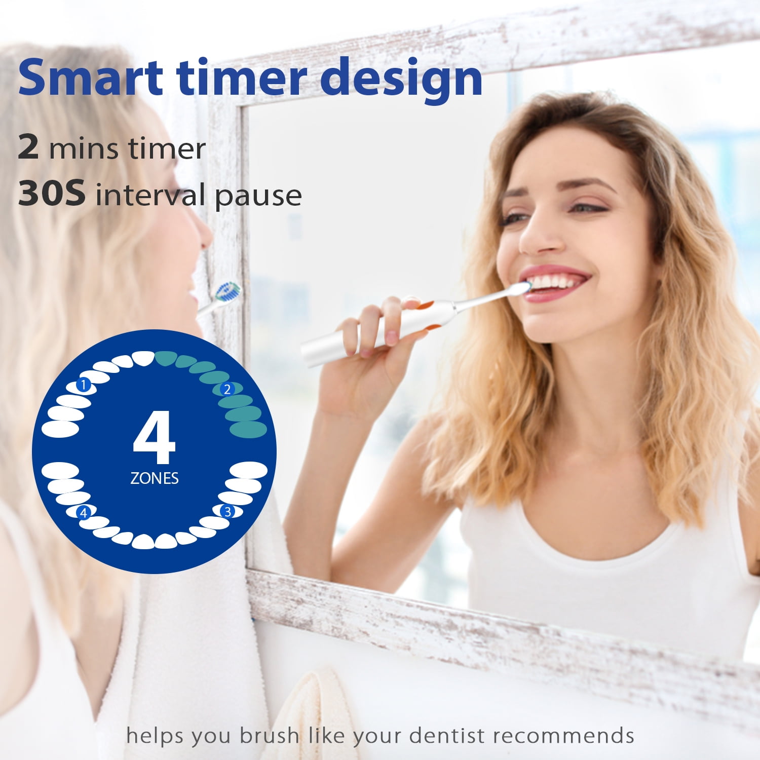MySmile Rechargeable Sonic Electric Toothbrush for Adults, Enamel-Safe Toothbrush, 6 Replace Heads,  5 Super Vibration Deep Cleaning Modes, White