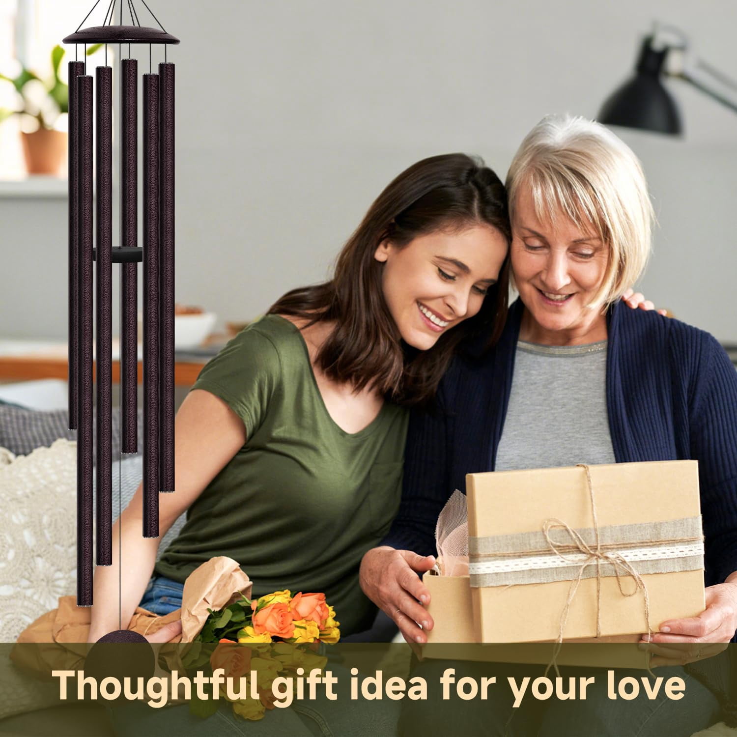 66" Extra Large Wind Chimes For Outside Deep Tone  6 Thick And Bold Aluminum Tubes Tuned Relaxing Melody Chime Big Garden Patio Decor Great Gift Idea Mother's Day (bronze)