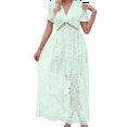 thumbnail image 2 of Women'S V Neck Short Sleeve Floral Lace Wedding Dress Bridesmaid Cocktail Party Maxi Dress Green XL, 2 of 7