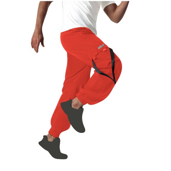 BVnarty Men's Solid Color Multi-Pocket Cargo Pants Relaxed Fit Workwear Durable Outdoor Daily Streetwear Bottoms Orange L